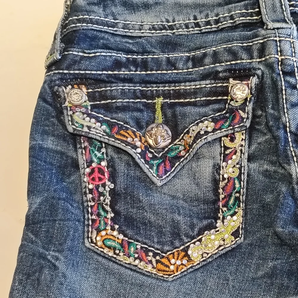 Miss Me Denim Bermuda Shirts With Embroidered Rhinestone Pockets Size 12 Girls